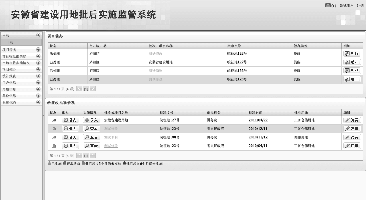 安徽省建設(shè)用地批后實(shí)施監(jiān)管系統(tǒng)