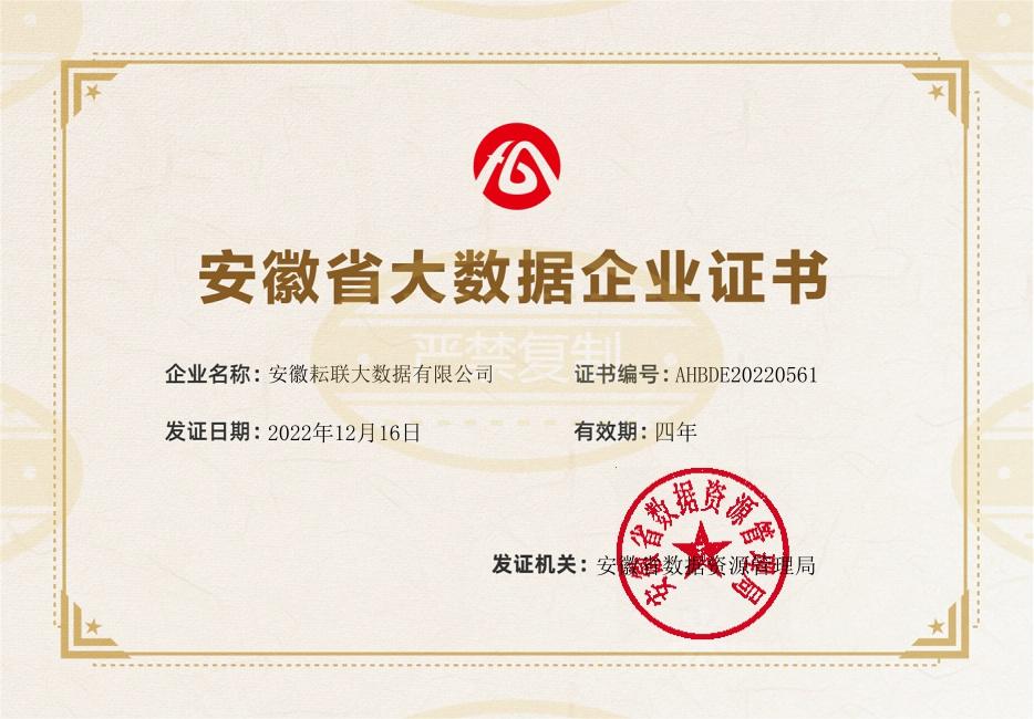 安徽省大數(shù)據(jù)企業(yè)資質(zhì)證書